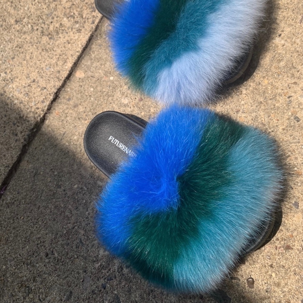 Blue Shade Real Fur Slides Sizes 8599510 Blue Shade Real Fur Slides Sizes 8599510